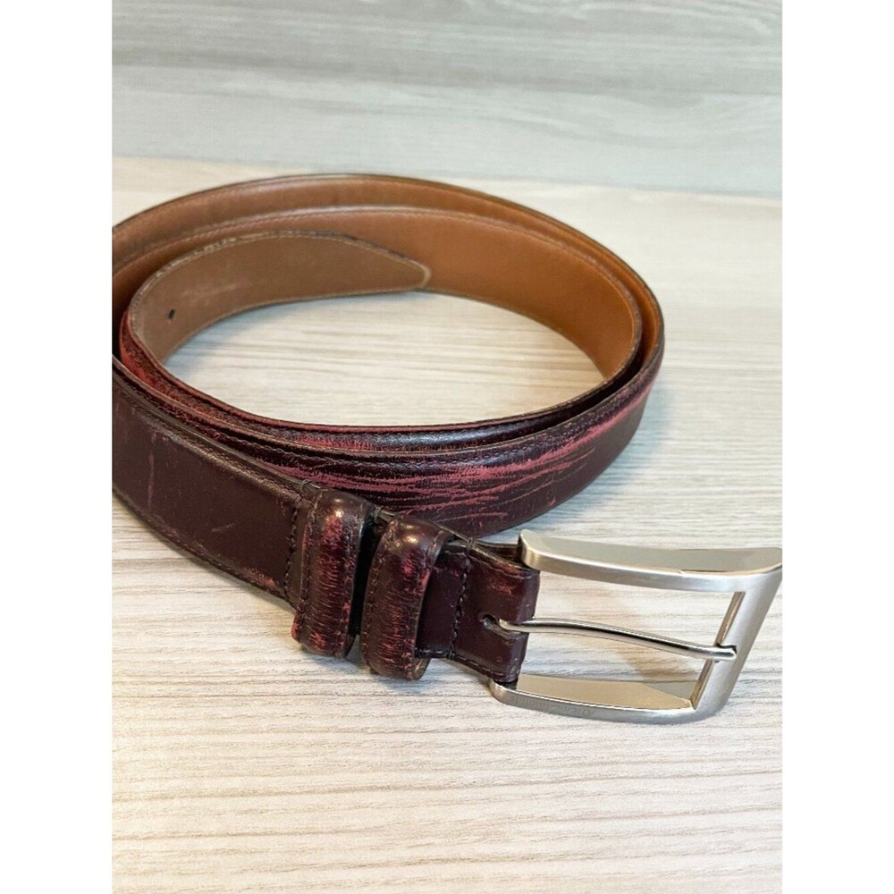 Allen Edmonds Burgundy Distressed Calfskin Leather Belt Size 46 Made in USA